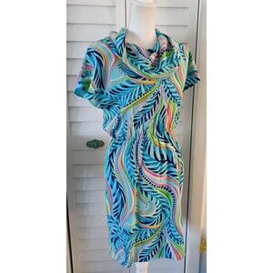 Lilly Pulitzer Silk Harlow Dress Cinched Waist Mock Neck Short Sleeve XS‎